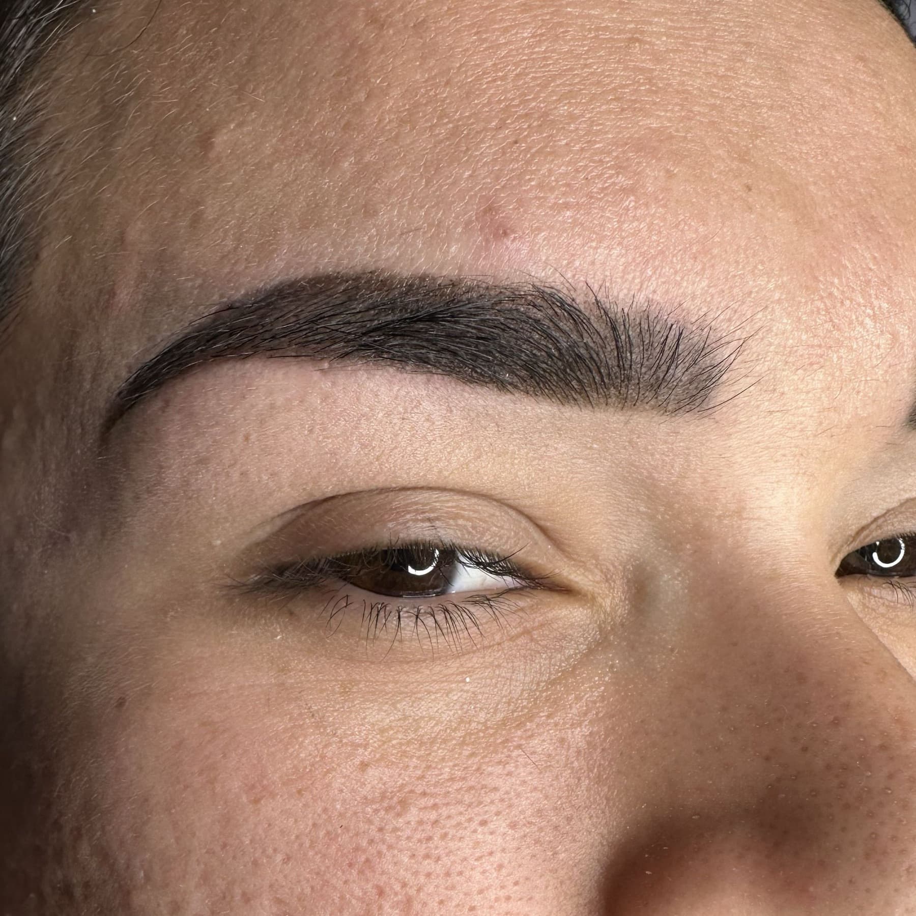 Ceja con micropigmentación shading ya curada, en primer plano